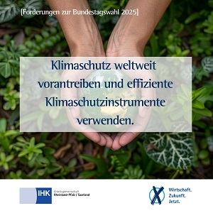 Foto mit Text Klimaschutz weltweit verantreiben und effiziente Klimaschutzinstrumente verwenden